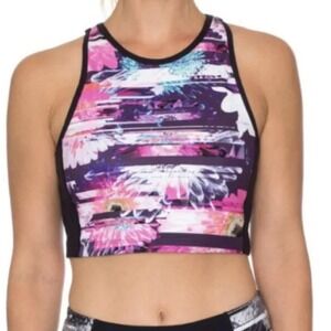 Betsey Johnson Sports Bra Tank Crop Top Women's Size XS Black Floral